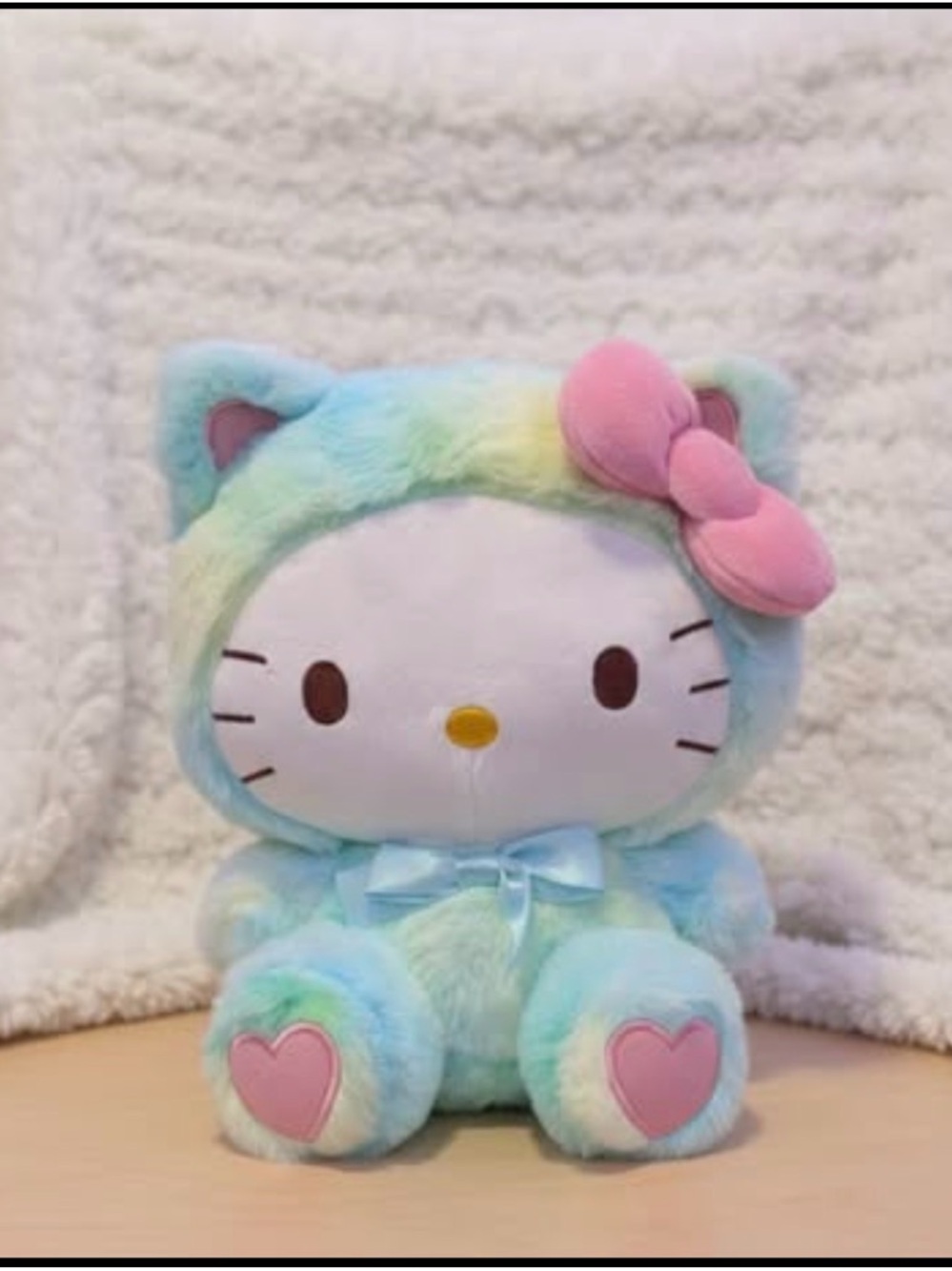 Sanrio Pastel Rainbow Kitty Plush with Pink Bow and Heart Paws